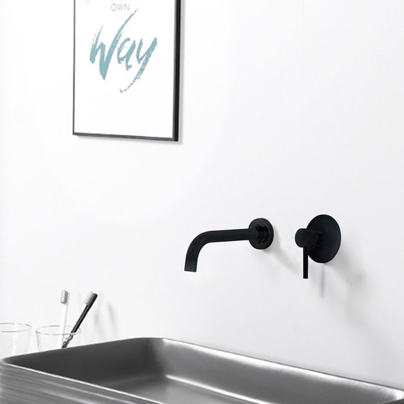 Смеситель для раковины настенный Abber Wasser Kreis AF8112B (со скрытой частью) чёрный матовый, Цвет производителя: чёрный матовый фото 4