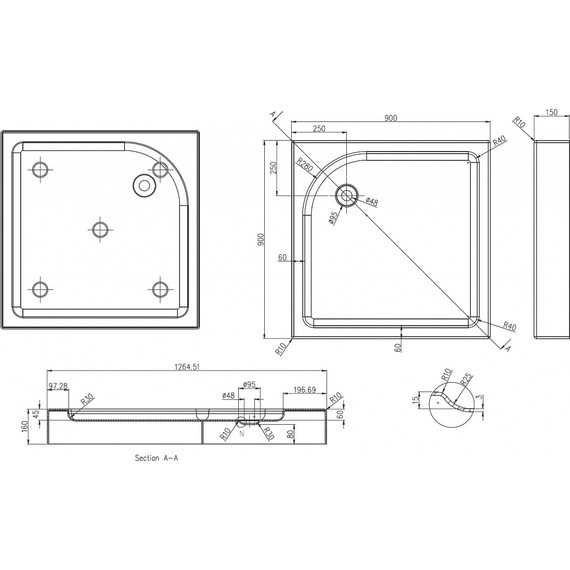 Акриловый поддон Azario 90х90 см P19L/R - 2 Акриловый поддон Azario 90х90 см P19L/R фото 2