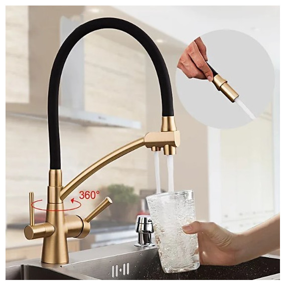 Смеситель для кухни Gappo G4398-1, черный/бронза - 3 Смеситель для кухни Gappo G4398-1, черный/бронза фото 3