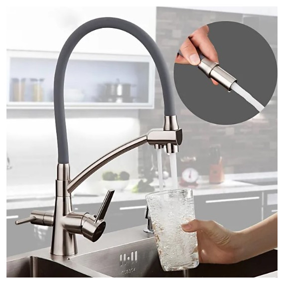 Смеситель для кухни Gappo G4398, серый/сатин - 4 Смеситель для кухни Gappo G4398, серый/сатин фото 4