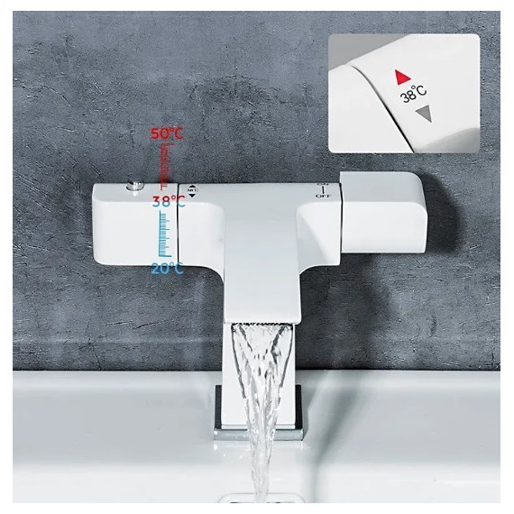 Смеситель для раковины с термостатом Gappo G1007-50, белый/хром - 3 Смеситель для раковины с термостатом Gappo G1007-50, белый/хром фото 3