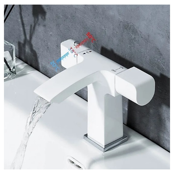 Смеситель для раковины с термостатом Gappo G1007-50, белый/хром - 2 Смеситель для раковины с термостатом Gappo G1007-50, белый/хром фото 2