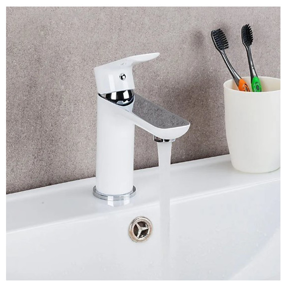 Смеситель для раковины Gappo Noar G1048, белый/хром, Цвет производителя: белый - 3 Смеситель для раковины Gappo Noar G1048, белый/хром, Цвет производителя: белый фото 3