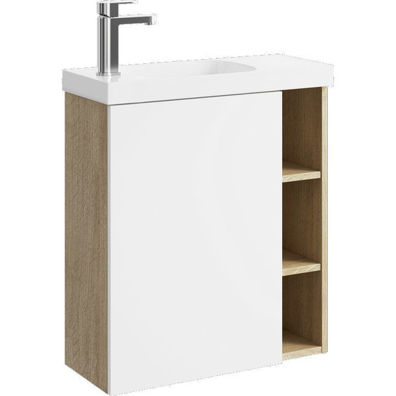 Тумба подвесная с раковиной Aqwella Alba 60 см ALB0106LDD+ALB0706WM L, дуб давос/белый матовый, Цвет фасада: дуб давос фото 
