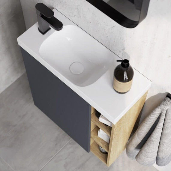 Тумба подвесная с раковиной Aqwella Alba 60 см ALB0106LLS+ALB0706GRМ L, светлый камень/серый матовый фото 4