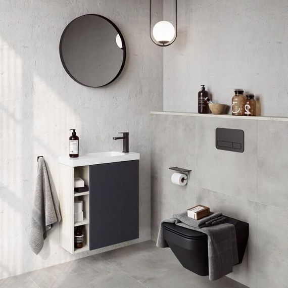 Тумба подвесная с раковиной Aqwella Alba 60 см ALB0106RLS+ALB0706GRМ R, светлый камень/серый матовый, Цвет фасада: серый - 3 Тумба подвесная с раковиной Aqwella Alba 60 см ALB0106RLS+ALB0706GRМ R, светлый камень/серый матовый, Цвет фасада: серый фото 3