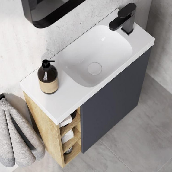 Тумба подвесная с раковиной Aqwella Alba 60 см ALB0106RLS+ALB0706GRМ R, светлый камень/серый матовый, Цвет фасада: серый - 4 Тумба подвесная с раковиной Aqwella Alba 60 см ALB0106RLS+ALB0706GRМ R, светлый камень/серый матовый, Цвет фасада: серый фото 4