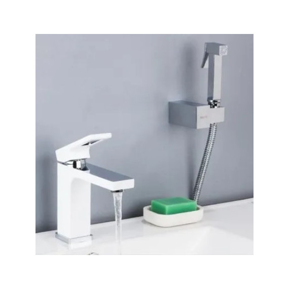 Смеситель для раковины с гигиеническим душем Gappo Futura G1017-1, белый/хром - 2 Смеситель для раковины с гигиеническим душем Gappo Futura G1017-1, белый/хром фото 2