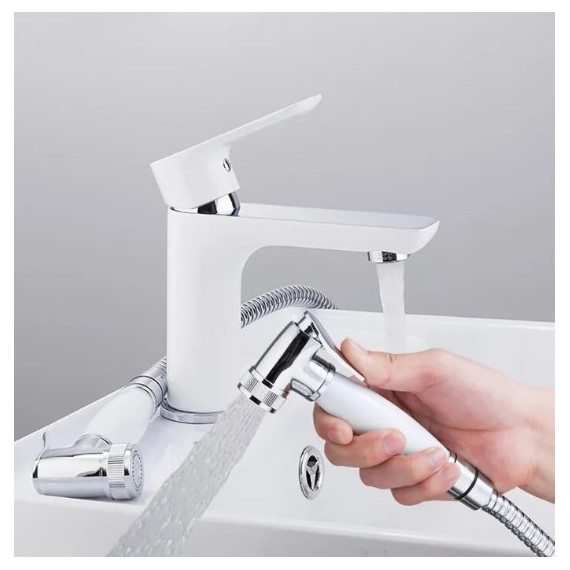 Смеситель для раковины с гигиеническим душем Gappo Noar G1048-1, белый/хром - 2 Смеситель для раковины с гигиеническим душем Gappo Noar G1048-1, белый/хром фото 2