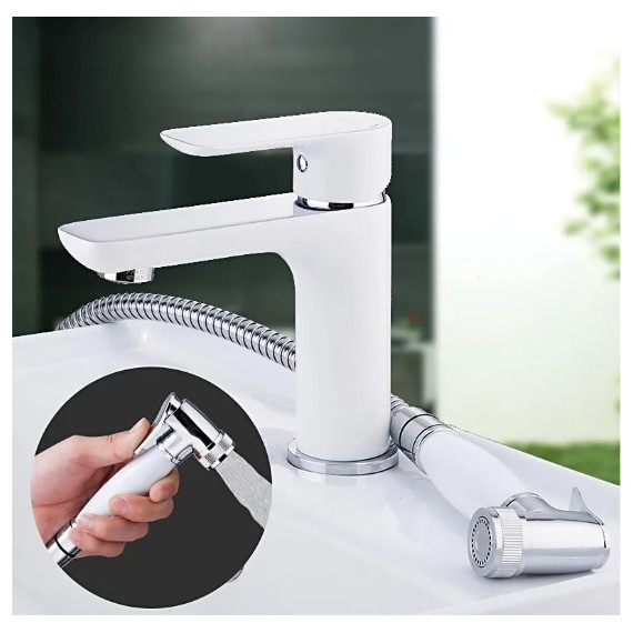 Смеситель для раковины с гигиеническим душем Gappo Noar G1048-1, белый/хром - 3 Смеситель для раковины с гигиеническим душем Gappo Noar G1048-1, белый/хром фото 3