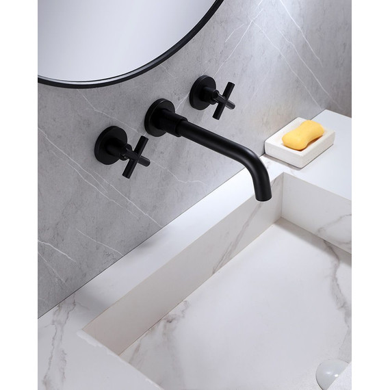 Смеситель для раковины настенный Abber Wasser Kreis AF81121B (со скрытой частью) черный матовый, Цвет производителя: чёрный матовый фото 2