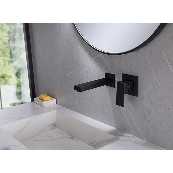 Смеситель для раковины настенный Abber Daheim AF8212B (со скрытой частью) черный матовый, Цвет производителя: чёрный матовый фото 2