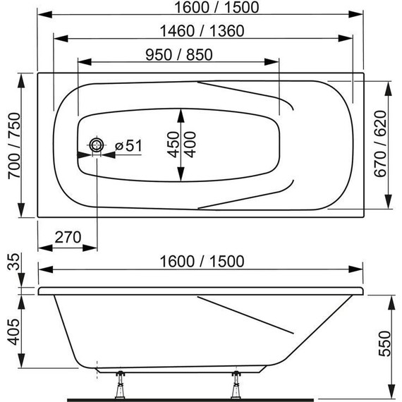 Ванна акриловая Vagnerplast Aronia 160x75 см 76372, Размер - мм: 1600х750 фото 7