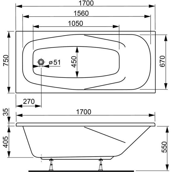 Ванна акриловая Vagnerplast Aronia 170x75 см 76374, Размер - мм: 1700х750 фото 7