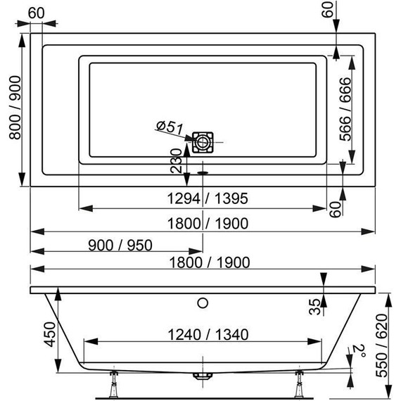 Ванна акриловая Vagnerplast Cavallo 190x90 см 76383, Размер - мм: 1900х900 фото 7