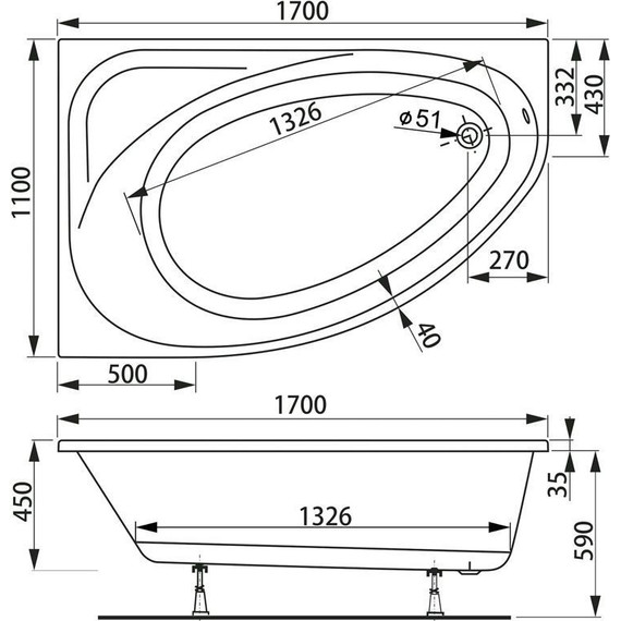 Ванна акриловая Vagnerplast Hapi 170x110 см 76387 L фото 7