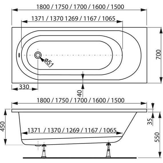 Ванна акриловая Vagnerplast Kasandra 175x70 см 76407, Размер - мм: 1750х700 фото 7