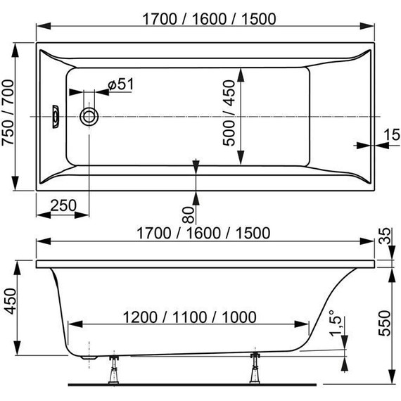 Ванна акриловая Vagnerplast Veronela 150x70 см 76416, Размер - мм: 1500х700 фото 7