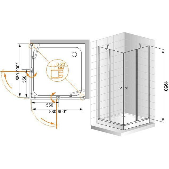 Душевое ограждение Cezares Elena A-22 90х90 см, хром/матовое фото 4