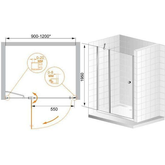 Душевая дверь Cezares Elena B-12 100 см L, хром/матовое - 4 Душевая дверь Cezares Elena B-12 100 см L, хром/матовое фото 4