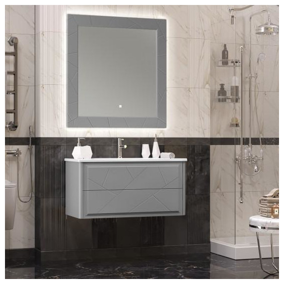 Тумба подвесная с раковиной-столешницей Opadiris Луиджи 100 см, серый матовый (раковина Euphoria 100, цвет белый) фото 4