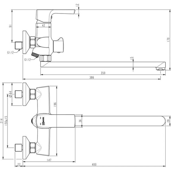 Смеситель для ванны Lemark Ursus LM7251BL, черный фото 6