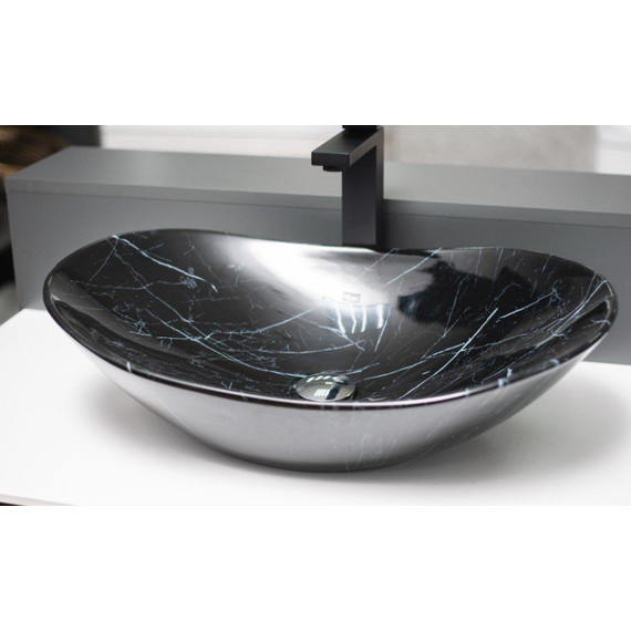 Раковина-чаша CeramaLux NC 60 см 7404BM, черный мрамор фото 2