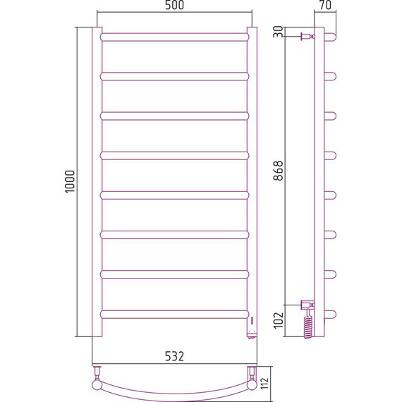 Полотенцесушитель электрический Сунержа Галант 4.0 П8 1000x500 мм 00-0831-1050 R фото 11