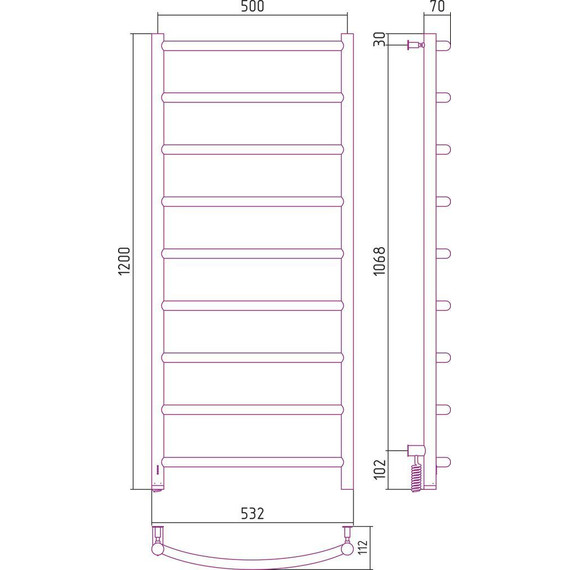 Полотенцесушитель электрический Сунержа Галант 4.0 П9 1200x500 мм 00-0830-1250 L фото 11