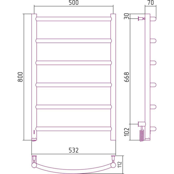 Полотенцесушитель электрический Сунержа Галант 4.0 П6 800x500 мм 31-0830-8050 L, чёрный матовый фото 5