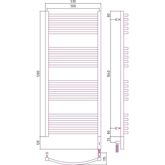 Полотенцесушитель электрический Сунержа Аркус 3.0 П20 1200x600 мм 00-5705-1260 R фото 6
