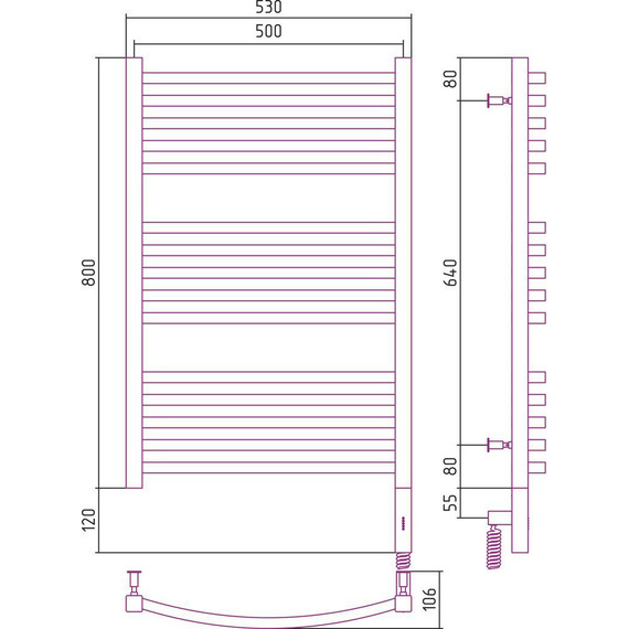 Полотенцесушитель электрический Сунержа Аркус 3.0 П15 800x500 мм 00-5705-8050 R фото 6
