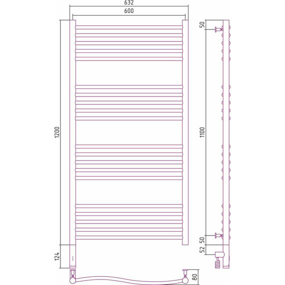 Полотенцесушитель электрический Сунержа Флюид 3.0 П20 1200x600 мм 00-5820-1260 L фото 6