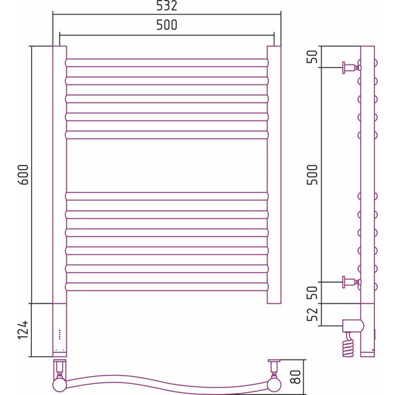 Полотенцесушитель электрический Сунержа Флюид 3.0 П11 600x500 мм 00-5820-6050 L фото 6