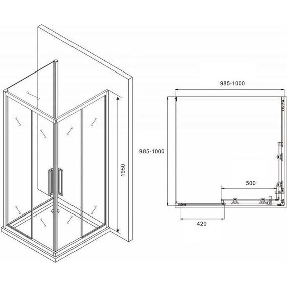 Душевое ограждение Abber Schwarzer Diamant 100х100 см AG02100BH-S100B, чёрный/прозрачное фото 5