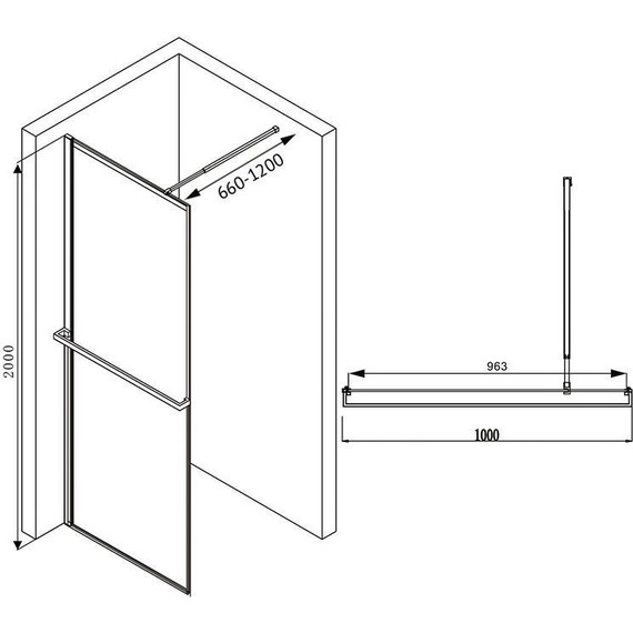 Душевая перегородка Abber Immer Offen 100 см AG60100B, черный/прозрачное фото 10