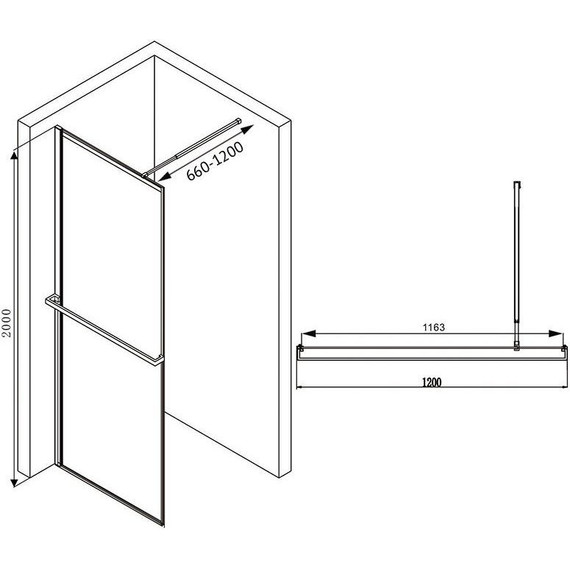 Душевая перегородка Abber Immer Offen 120 см AG60120B, черный/прозрачное - 10 Душевая перегородка Abber Immer Offen 120 см AG60120B, черный/прозрачное фото 10