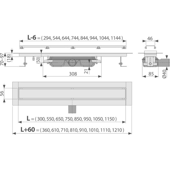 Трап AlcaPlast 105 см APZ115-1050, нержавеющая сталь, Цвет производителя: нержавеющая сталь, Размер трапа: 1050 фото 2