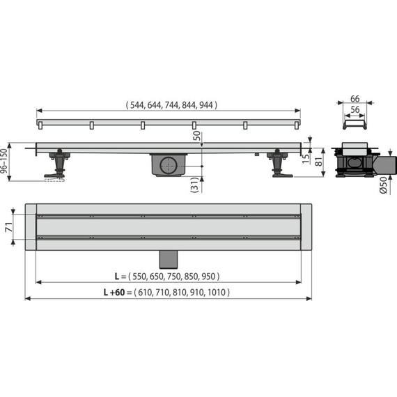 Трап Alcadrain 75 см APZ13-DOUBLE9-750, нержавеющая сталь (AG071401750), Цвет производителя: хром, Размер трапа: 750 фото 2
