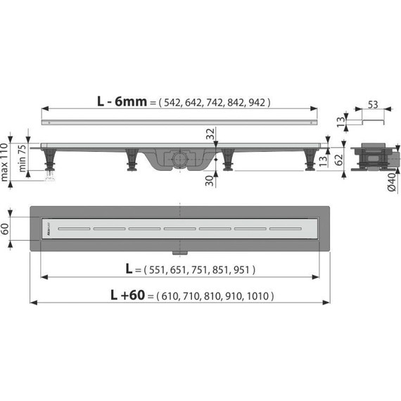 Трап AlcaPlast 55 см APZ18-550M, хром матовый - 2 Трап AlcaPlast 55 см APZ18-550M, хром матовый фото 2