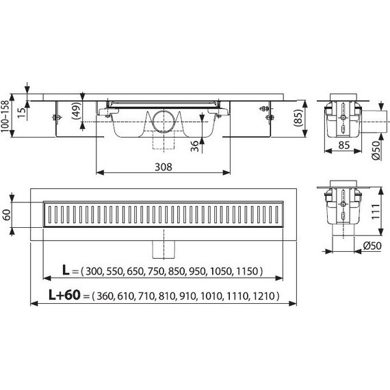 Трап AlcaPlast 105 см APZ1S-1050, нержавеющая сталь, Цвет производителя: хром, Размер трапа: 1050 фото 4