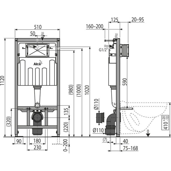 Инсталляция для подвесного унитаза Alcaplast Sadromodul AM101/1120-0001 фото 3