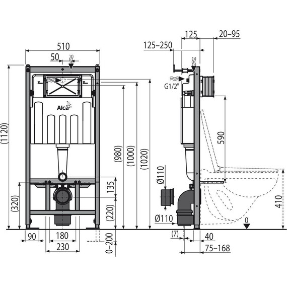 Инсталляция для подвесного унитаза Alcaplast Sadromodul AM101/1120E - 3 Инсталляция для подвесного унитаза Alcaplast Sadromodul AM101/1120E фото 3