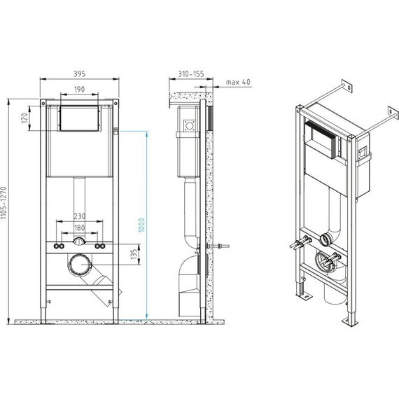 Инсталляция для подвесного унитаза Cersanit Vector 40 A64183 (кнопка Corner хром глянцевый) фото 2