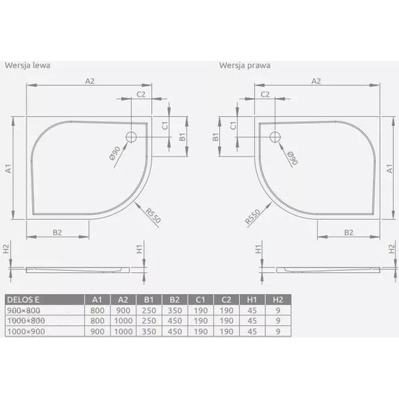 Поддон акриловый Radaway Delos E 100х90 см SDE1090-01R фото 3