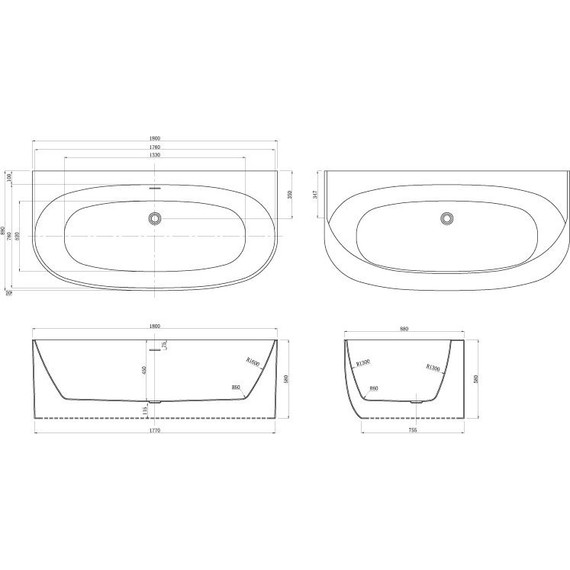 Ванна акриловая Azario Cambridge CAM18090 180х88 см с каркасом, Размер - мм: 1800х900 фото 5