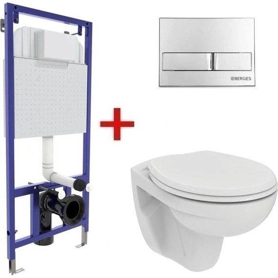 Инсталляция Berges Wasserhaus Novum L3 040213 с подвесным унитазом Ideal Standard Eurovit Rimless K881201 (кнопка хром глянец) фото 