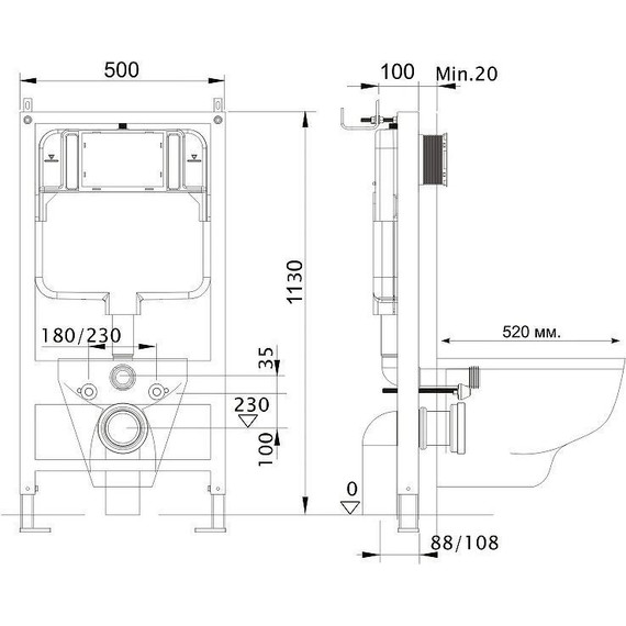 Инсталляция Aquatek Standart 50 INS-0000012 с подвесным безободковым унитазом BelBagno Tre BB8001CHR/SC фото 12