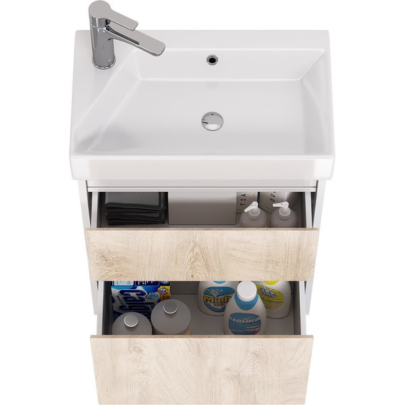 Тумба универсальная с раковиной Dreja Slim 55 см 99.0500, дуб кантри/белый глянцевый фото 9