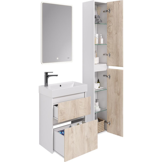 Тумба универсальная с раковиной Dreja Slim 55 см 99.0500, дуб кантри/белый глянцевый фото 12